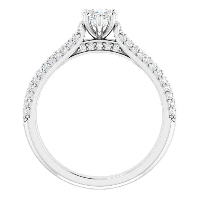 14K White Gold 7/8 CTW Heart-Cut Diamond Engagement Ring with Triple Row Pave Band