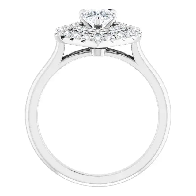 14K White Gold 7/8 CTW Pear-Shaped Diamond Double Halo Engagement Ring
