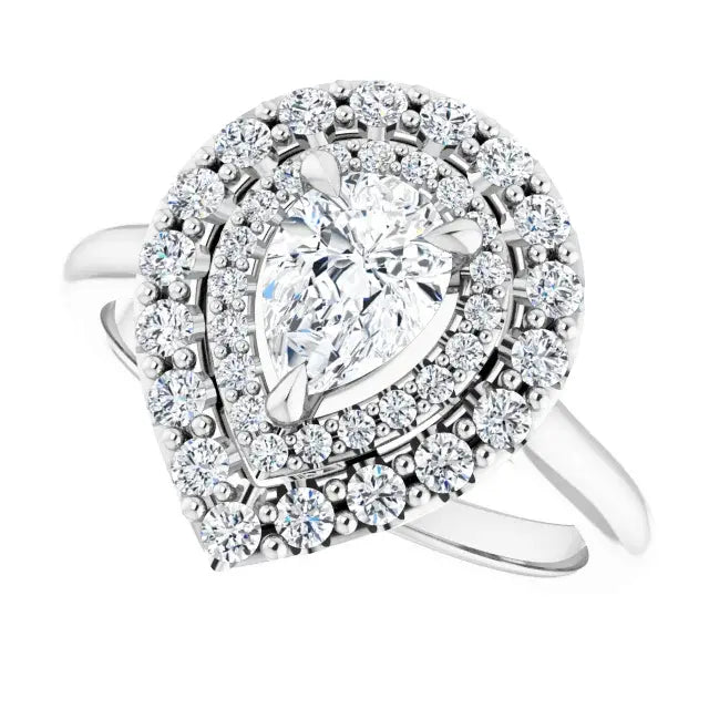 14K White Gold 7/8 CTW Pear-Shaped Diamond Double Halo Engagement Ring