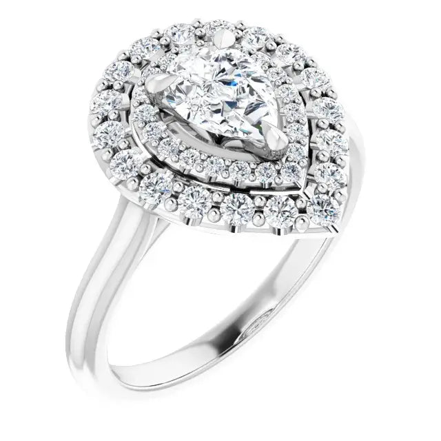 14K White Gold 7/8 CTW Pear-Shaped Diamond Double Halo Engagement Ring