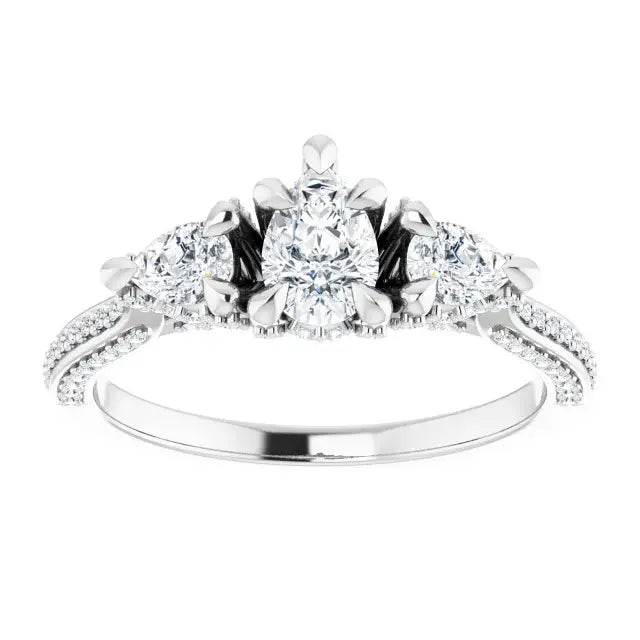 14K White Gold 7/8 CTW Pear-Shaped Diamond Three-Stone Engagement Ring with Pave Split Shank