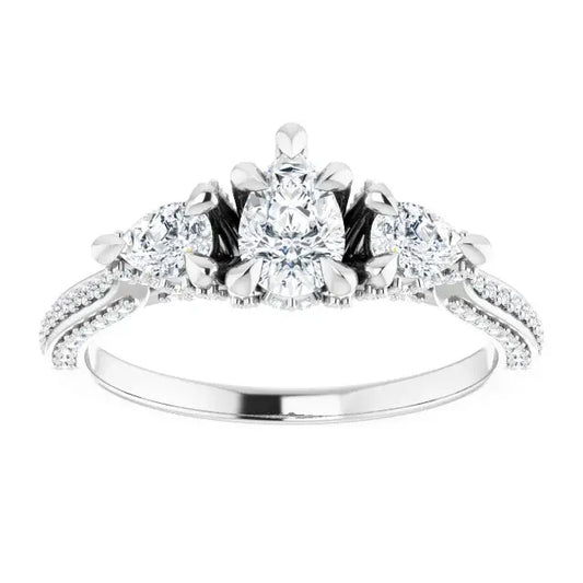 14K White Gold 7/8 CTW Pear-Shaped Diamond Three-Stone Engagement Ring with Pave Split Shank