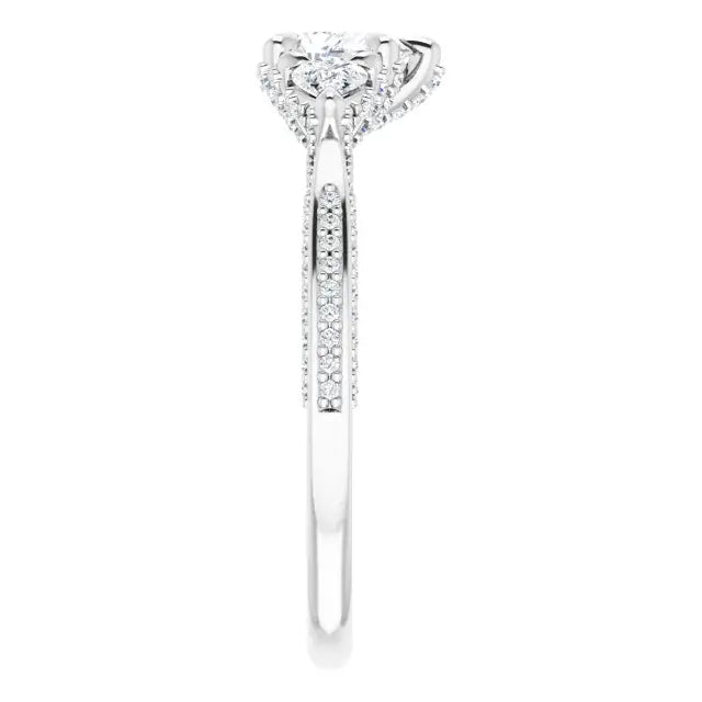 14K White Gold 7/8 CTW Pear-Shaped Diamond Three-Stone Engagement Ring with Pave Split Shank