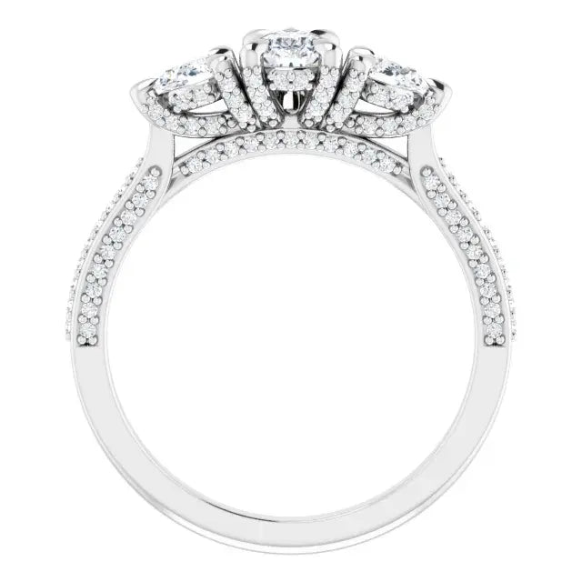 14K White Gold 7/8 CTW Pear-Shaped Diamond Three-Stone Engagement Ring with Pave Split Shank