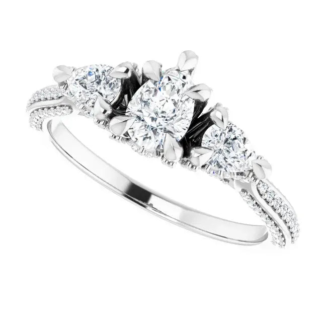 14K White Gold 7/8 CTW Pear-Shaped Diamond Three-Stone Engagement Ring with Pave Split Shank