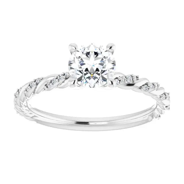 14K White Gold 7/8 CTW Round Cut Diamond Engagement Ring with Twisted Pave Band