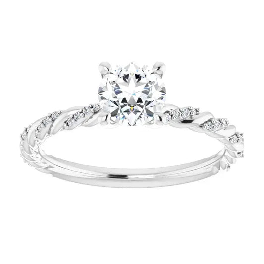 14K White Gold 7/8 CTW Round Cut Diamond Engagement Ring with Twisted Pave Band