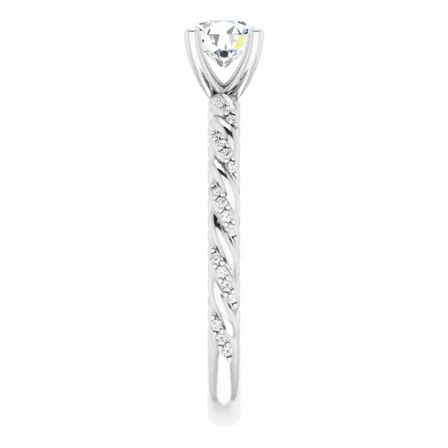 14K White Gold 7/8 CTW Round Cut Diamond Engagement Ring with Twisted Pave Band