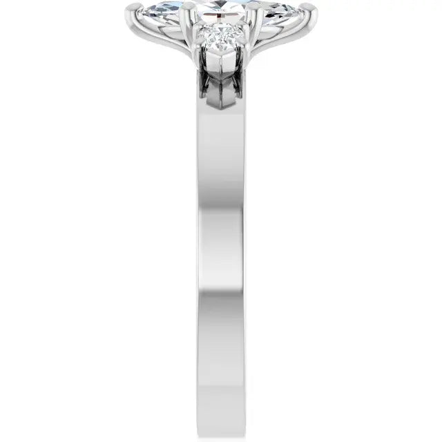 14K White Gold 9/10 CTW Marquise-Cut Diamond Three-Stone Engagement Ring with Oval Side Accents