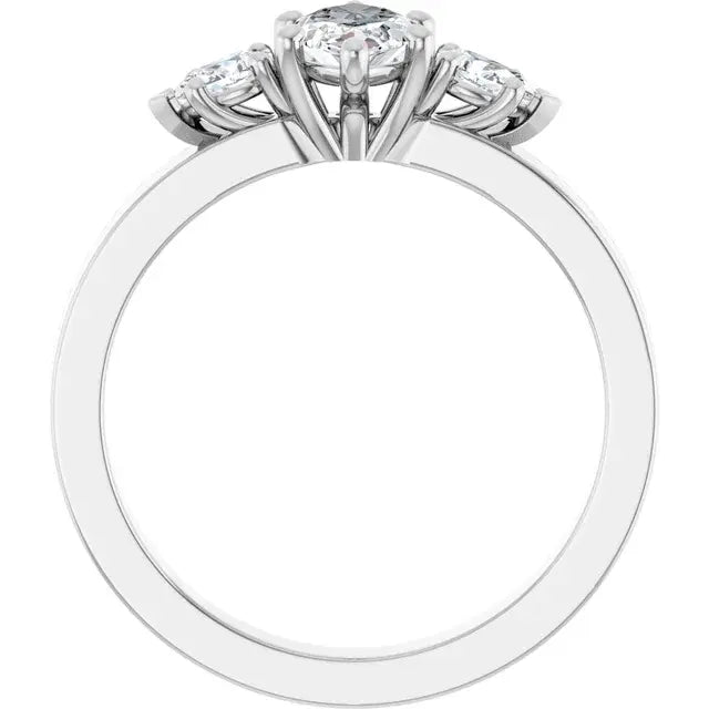 14K White Gold 9/10 CTW Marquise-Cut Diamond Three-Stone Engagement Ring with Oval Side Accents