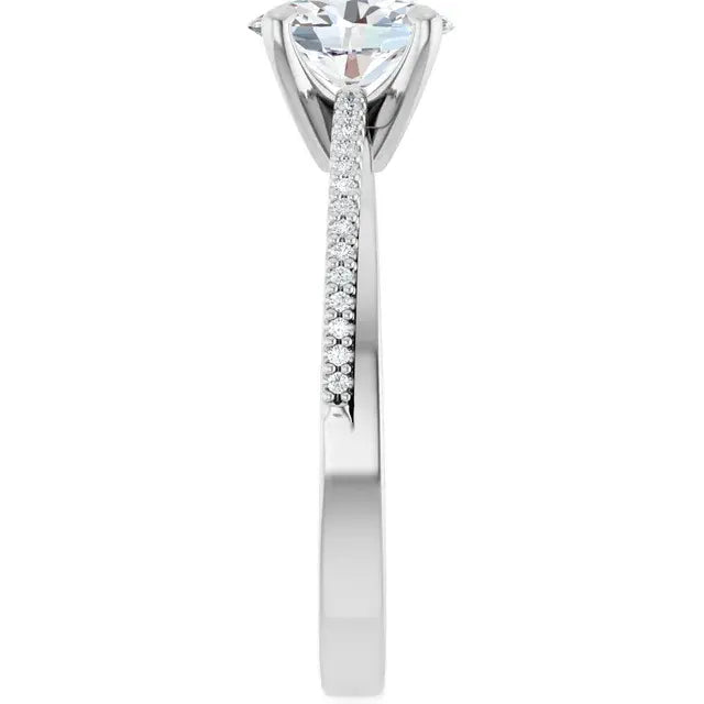 14K White Gold 9/10 CTW Oval-Cut Diamond Engagement Ring with Claw-Prong Setting and Pavé Band
