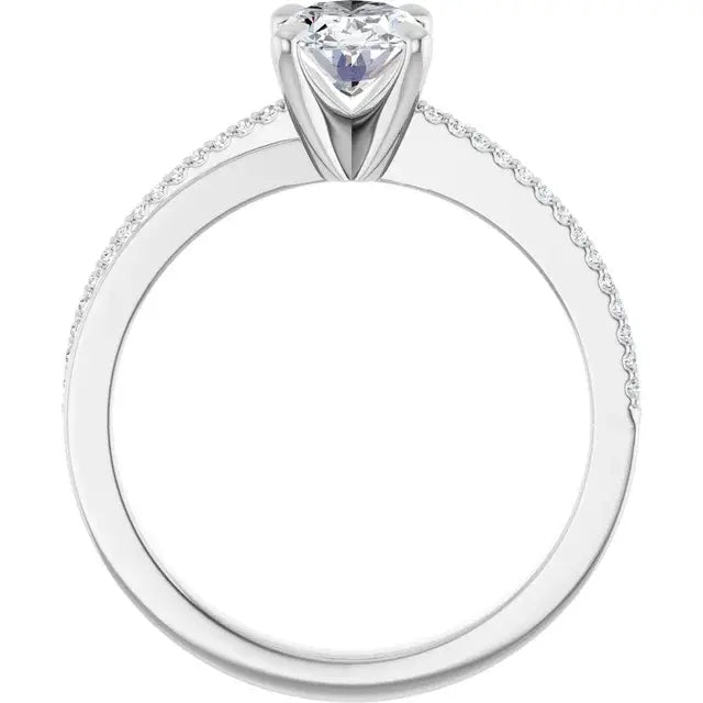 14K White Gold 9/10 CTW Oval-Cut Diamond Engagement Ring with Claw-Prong Setting and Pavé Band