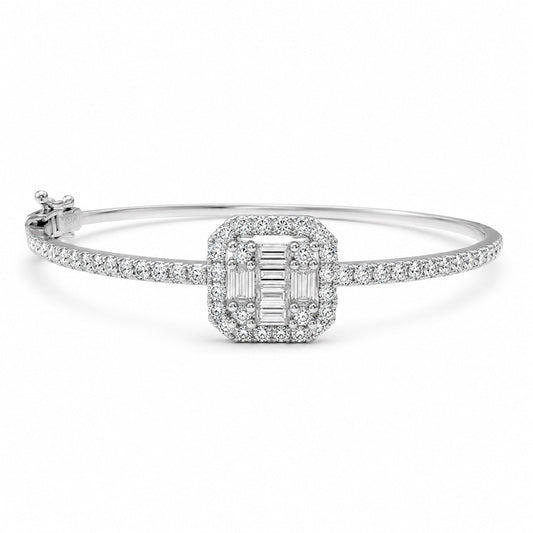 14K White Gold Bangle with 1.13ctw Natural Diamonds