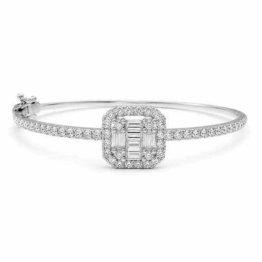 14K White Gold Bangle with 1.13ctw Natural Diamonds