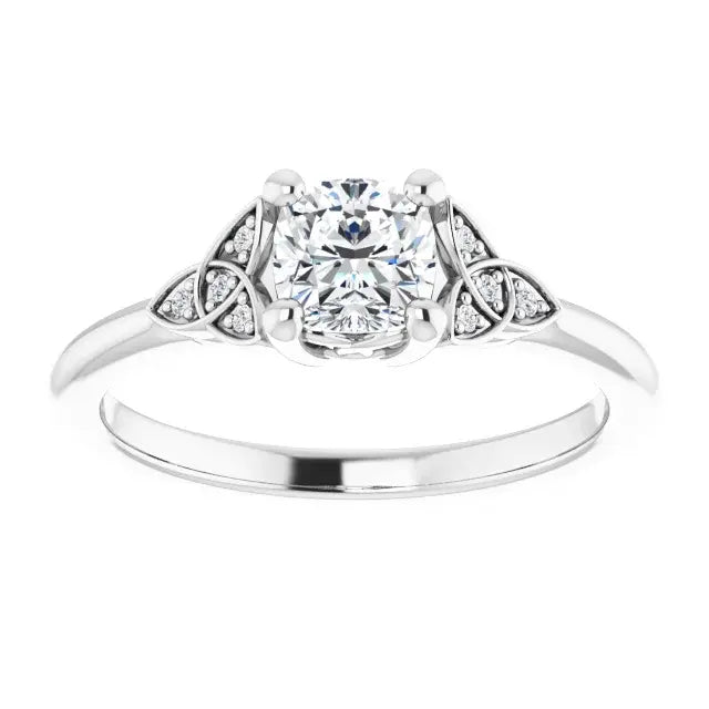 14K White Gold Cushion-Cut Diamond Engagement Ring with Celtic Knot Accents