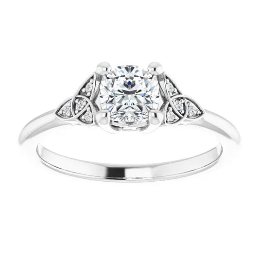 14K White Gold Cushion-Cut Diamond Engagement Ring with Celtic Knot Accents