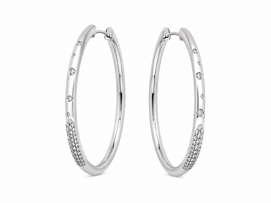 14K White Gold Moissanite Large Oval Hoop Earrings