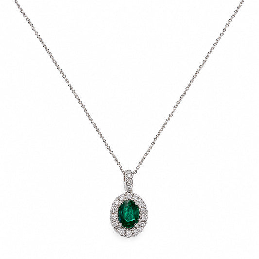 14K White Gold Necklace with 0.70ctw Emerald & 0.37ctw Natural Diamonds
