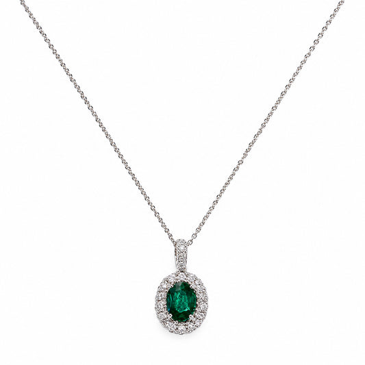 14K White Gold Necklace with 0.70ctw Emerald & 0.37ctw Natural Diamonds