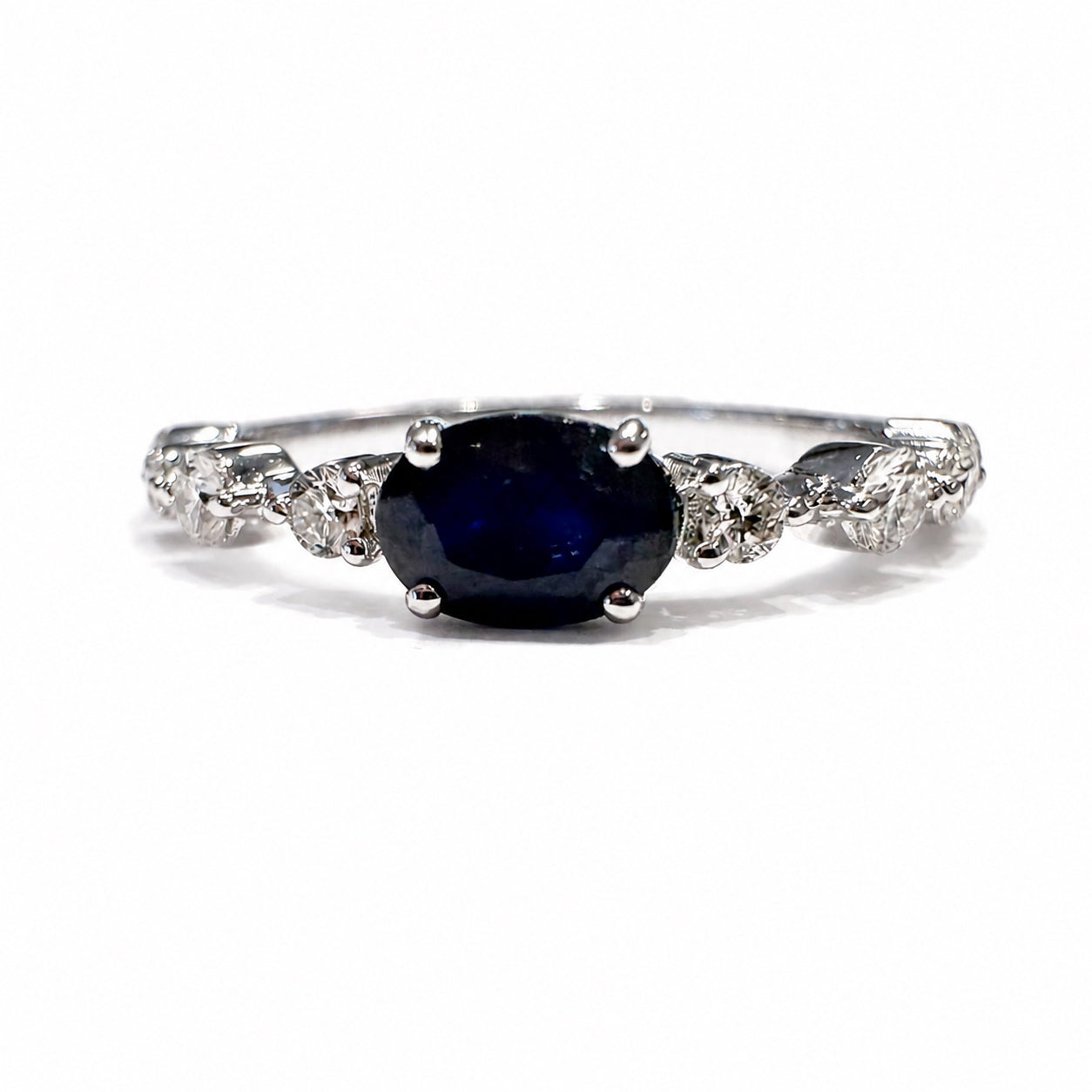 14K White Gold Ring with 0.55 CTW Oval Sapphire & 0.25CTW Natural Diamonds