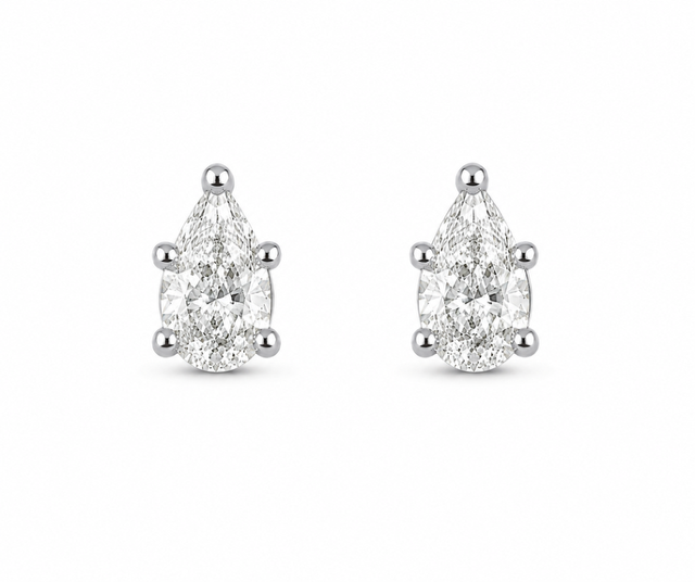 14K White Gold Stud Earrings with 0.30 cttw Natural Pear Diamonds