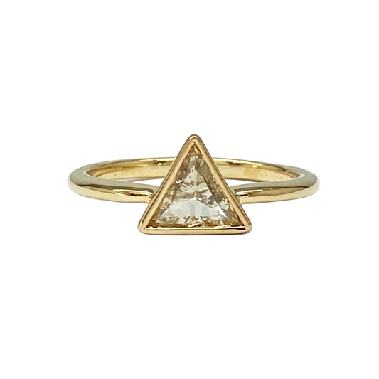 14K YG Natural Triangle Diamond Solitaire Ring