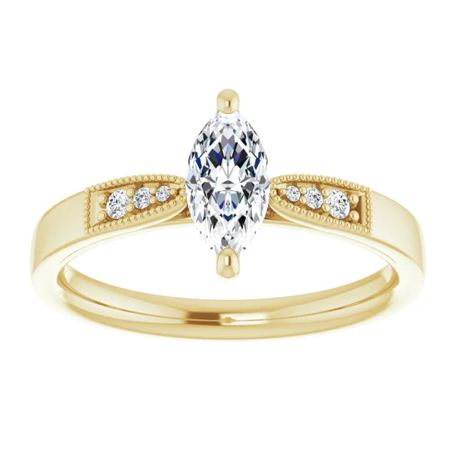 14K White Gold 1.02 CTW Marquise-Cut Lab Grown Diamond Solitaire Engagement Ring with Pavé Band