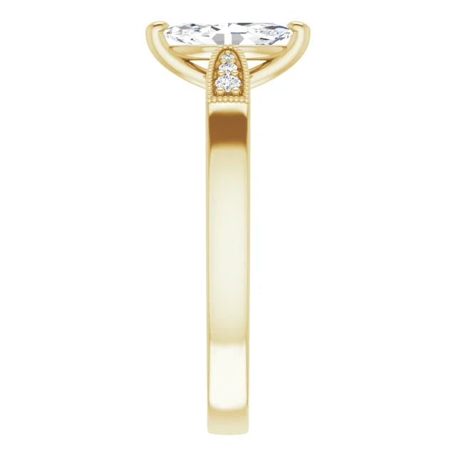 14K White Gold 1.02 CTW Marquise-Cut Lab Grown Diamond Solitaire Engagement Ring with Pavé Band