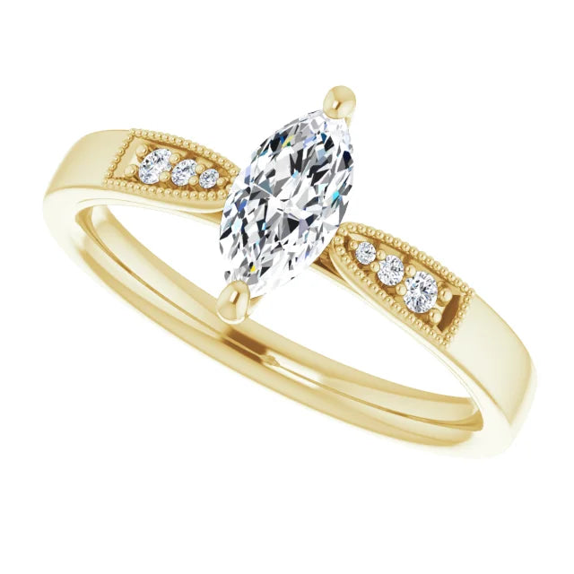 14K White Gold 1.02 CTW Marquise-Cut Lab Grown Diamond Solitaire Engagement Ring with Pavé Band