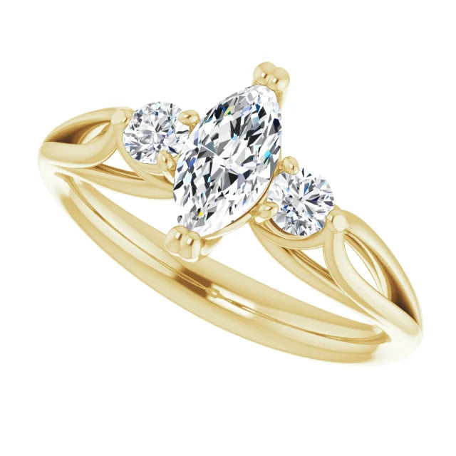 14K White Gold 1.13 CTW Marquise-Cut Lab Grown Diamond Three Stone Engagement Ring