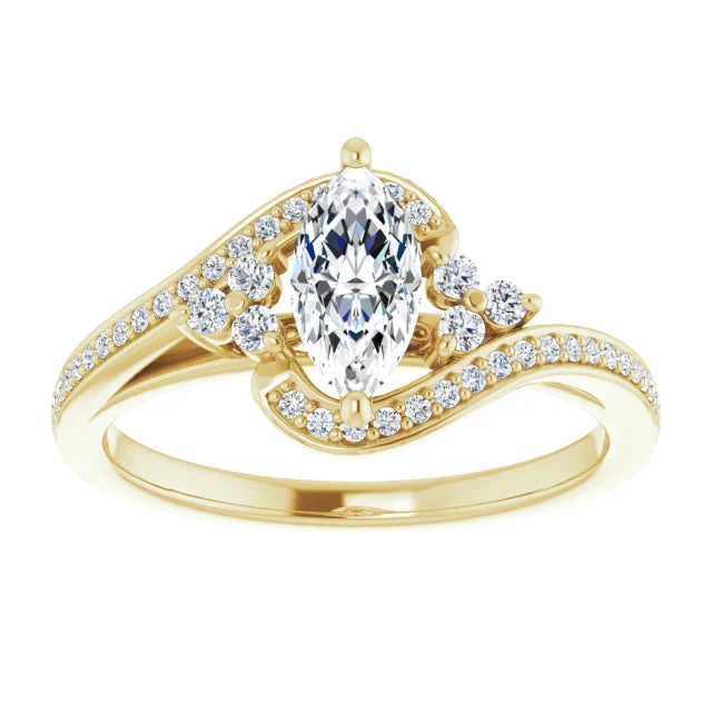 14K White Gold 1.16 CTW Marquise Bypass Lab Grown Diamond Engagement Ring with Pavé Band