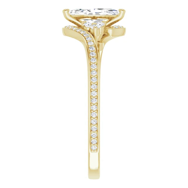 14K White Gold 1.16 CTW Marquise Bypass Lab Grown Diamond Engagement Ring with Pavé Band