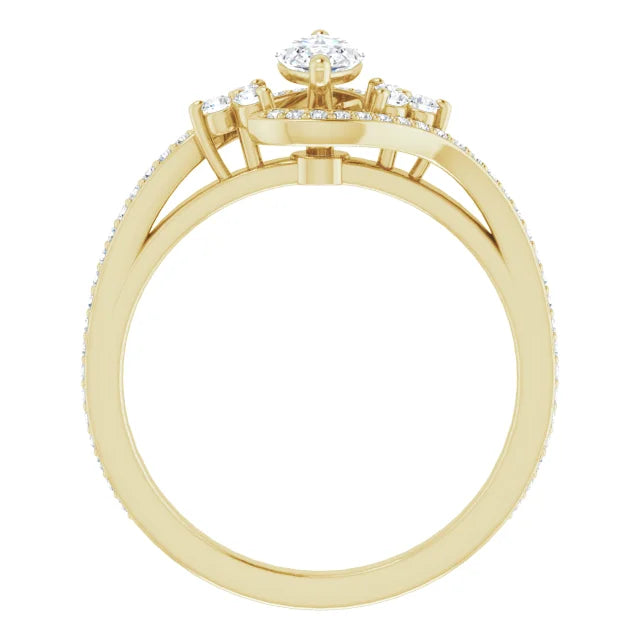14K White Gold 1.16 CTW Marquise Bypass Lab Grown Diamond Engagement Ring with Pavé Band