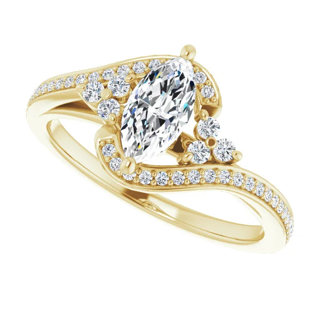 14K White Gold 1.16 CTW Marquise Bypass Lab Grown Diamond Engagement Ring with Pavé Band