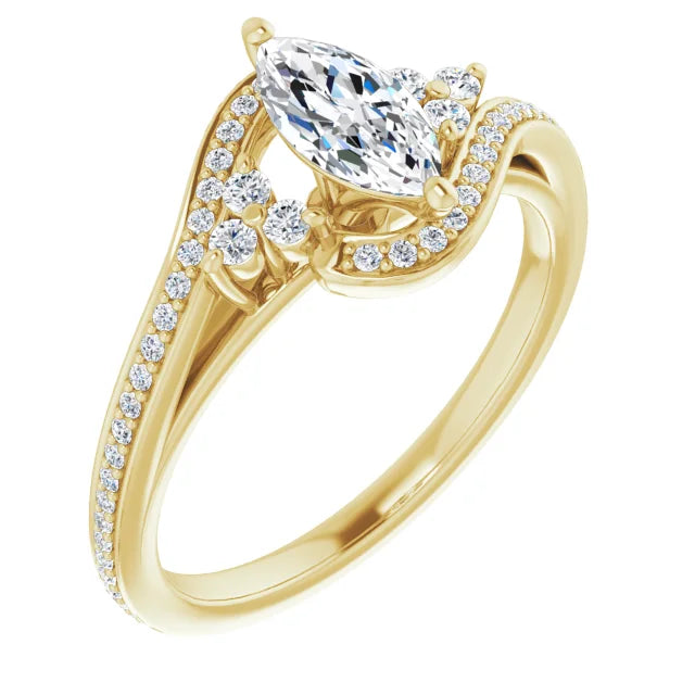 14K White Gold 1.16 CTW Marquise Bypass Lab Grown Diamond Engagement Ring with Pavé Band
