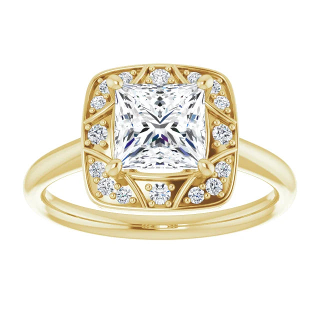 14K White Gold 1.77 CTW Princess Halo Vintage Inspired Lab Grown Diamond Engagement Ring-Pauls Jewelers