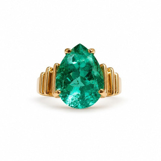 14K Yellow Gold 5.00 ctw Pear Shape Emerald Statement Ring-Paul's Jewelers