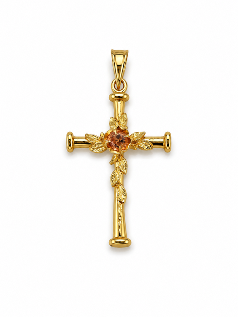 14K Yellow Gold Floral Cross Pendant-Paul's Jewelers