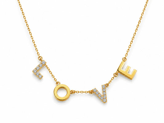 14K Yellow Gold "Love" Necklace with 0.08CTW Natural Diamonds