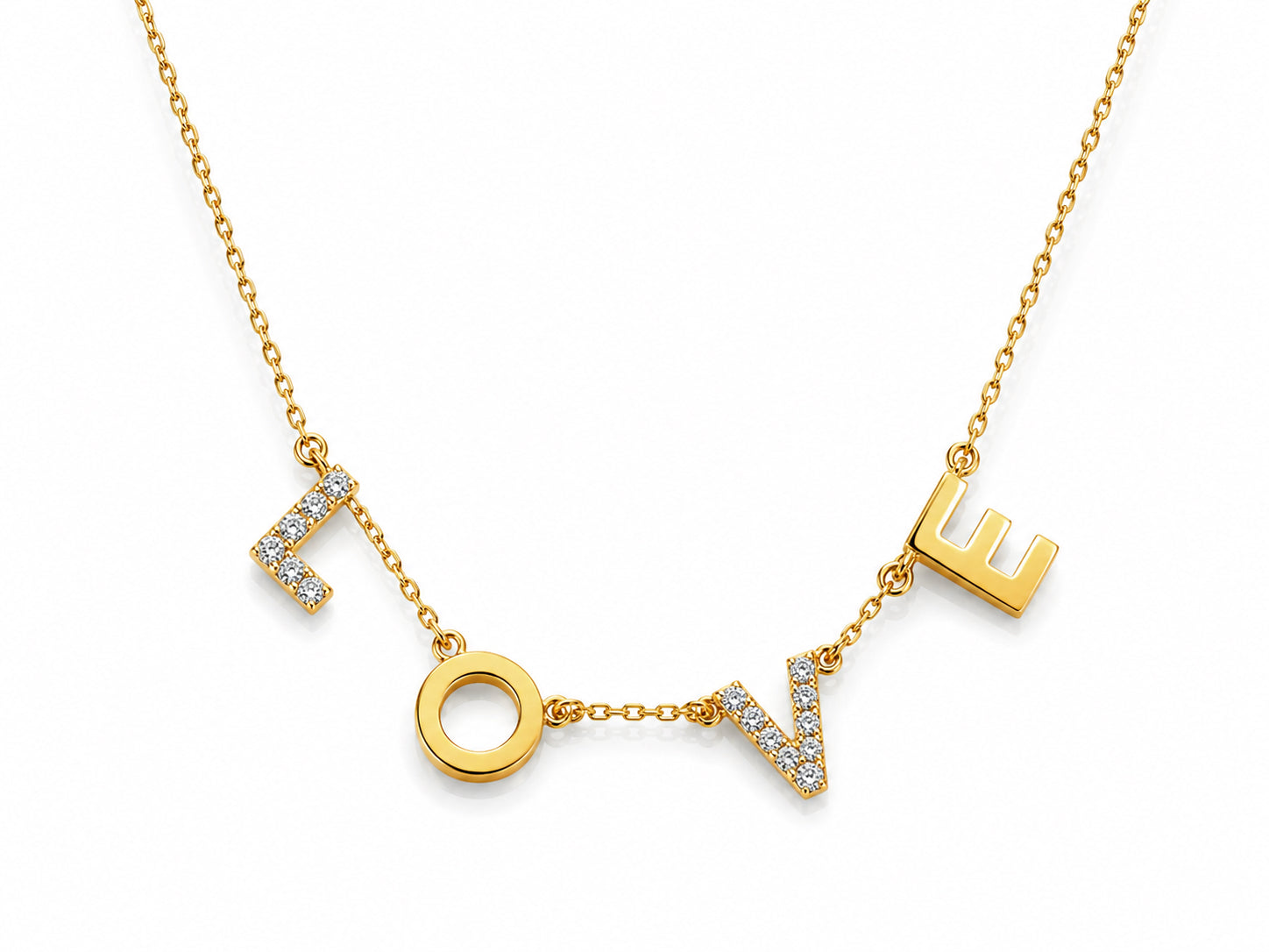 14K Yellow Gold "Love" Necklace with 0.08CTW Natural Diamonds
