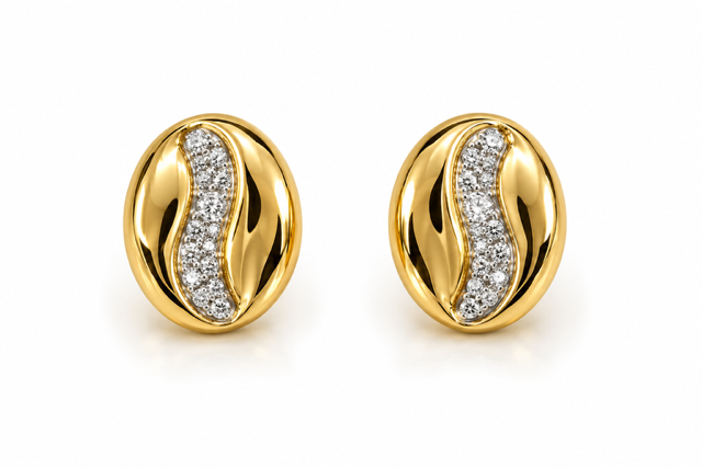 14K Yellow Gold Natural Diamonds Coffee Bean Stud Earrings