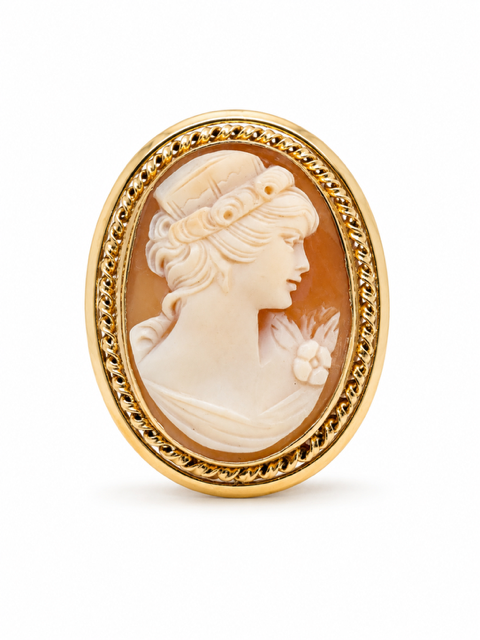 14K Yellow Gold Oval Cameo Brooch/Pendant- Paul's Jewelers Milwaukee