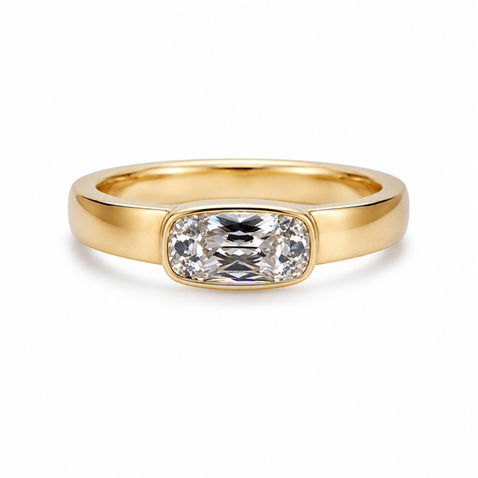 14K Yellow Gold Ring, Brushed Finish with Lab Grown Diamonds
