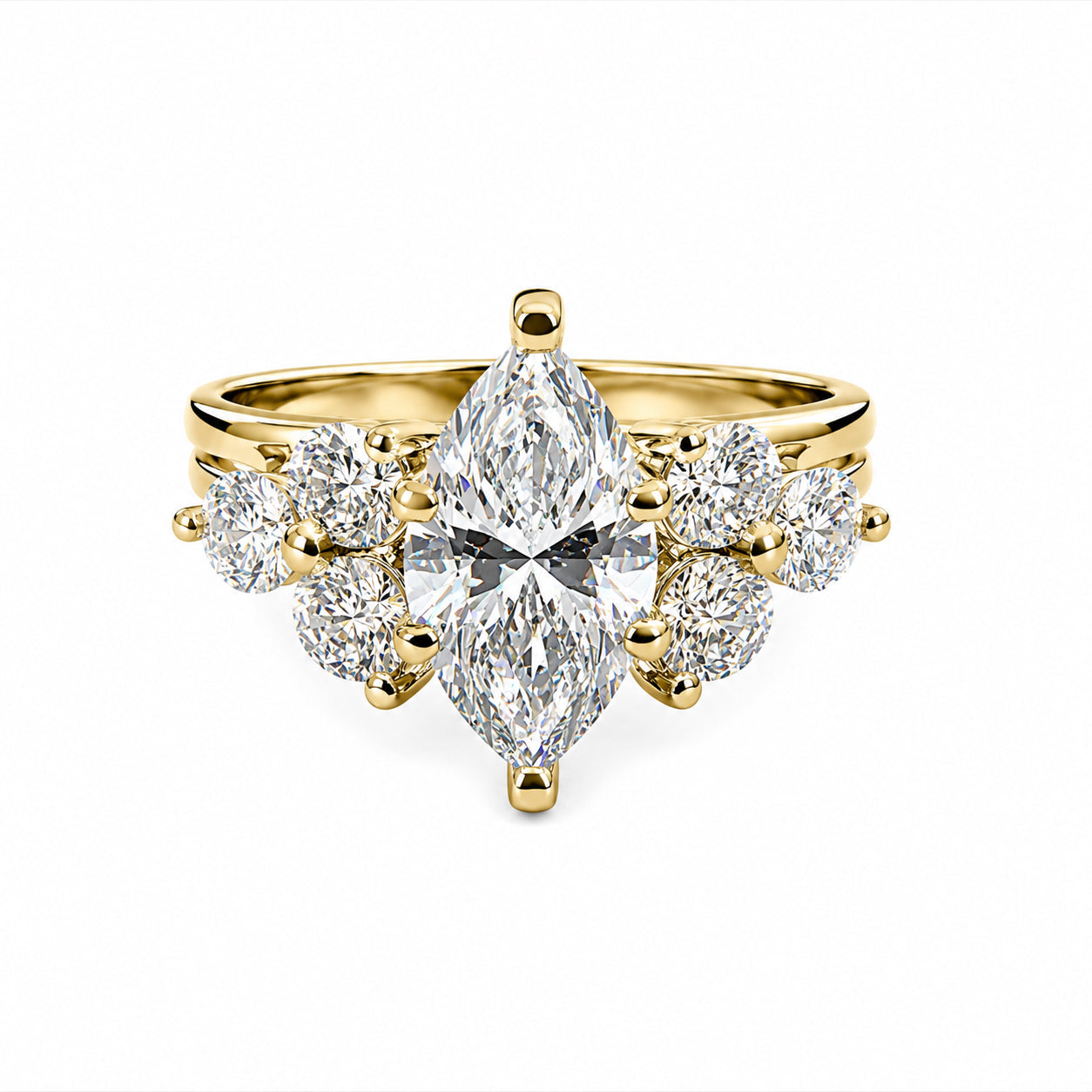 14K Yellow Gold Wedding Set with 1.20CT Natural Diamond Marquise & 0.76CTTW Natural Diamonds
