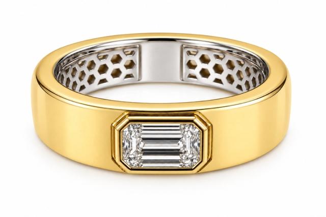 14K Yellow Gold and Platinum Band with 0.246 cttw Natural Emerald Diamond