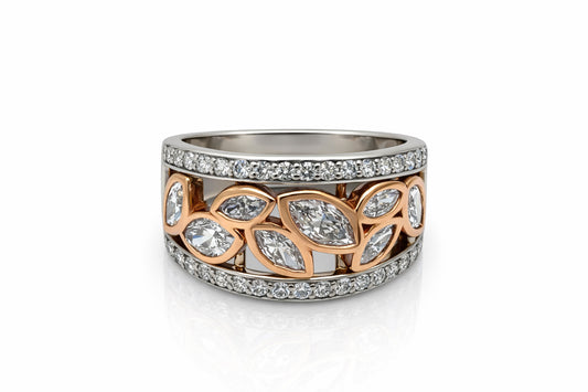 14K Two-Tone Natural Diamond Leaf Ring – 1.40 CT