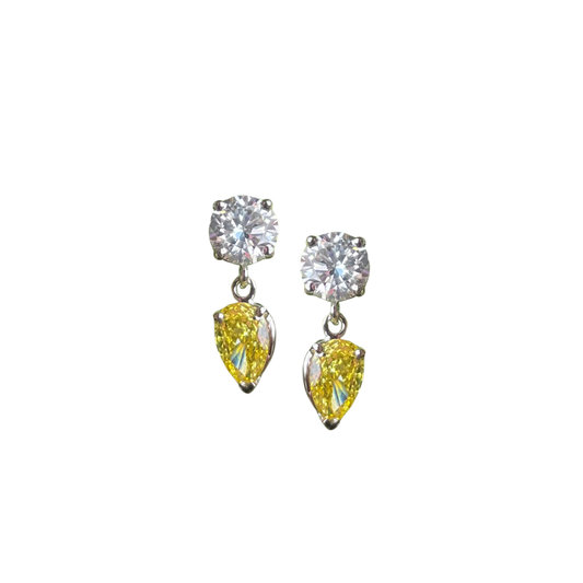 14k WG 1.02cttw White Lab Diamond 1.01Cttw Lab Yellow Diamond, Dangle Studs