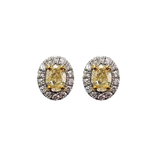 14k Natural Diamond (1.18ctw) Oval Halo Earrings