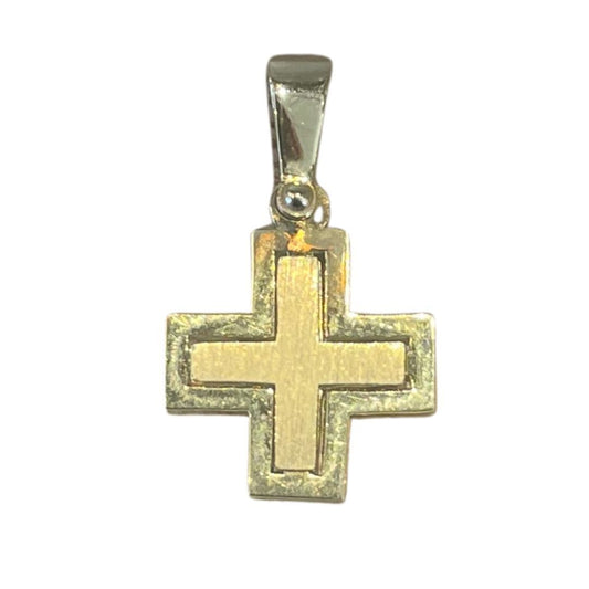 Gold cross pendant on a white background