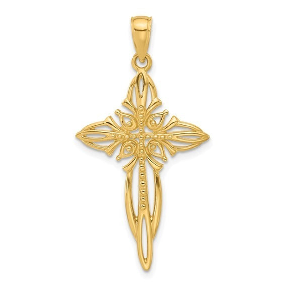 14K Polished and Cut-Out Beaded Cross